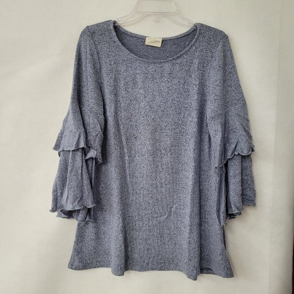 143‎ Story Line Up Sweater Womens S Tiered Bell 3/4 Sleeve Blue Heathered - Picture 1 of 10